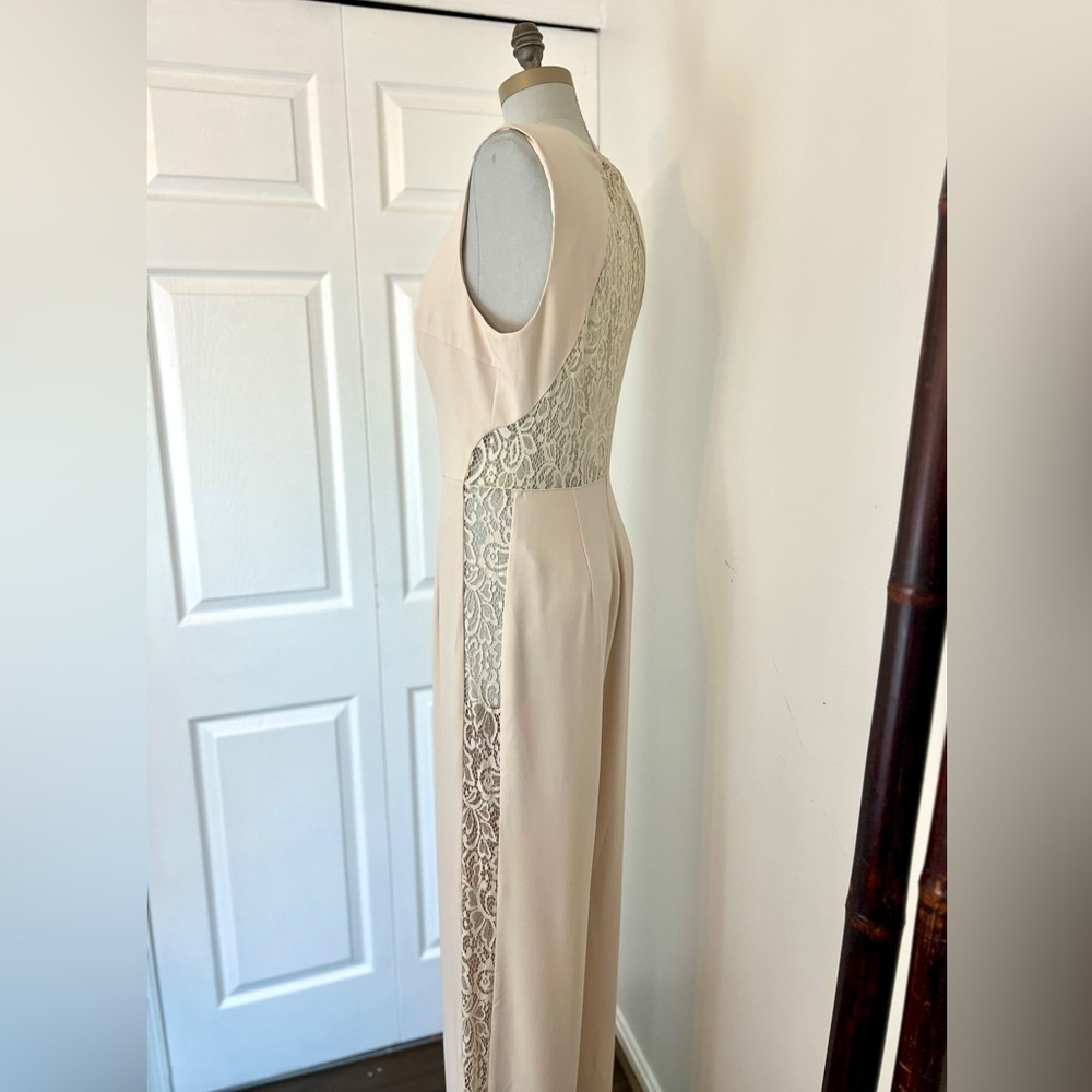 Bebe Women's Pant Jumpsuit w/ Floral Lace Back Down the Sides Size 12
